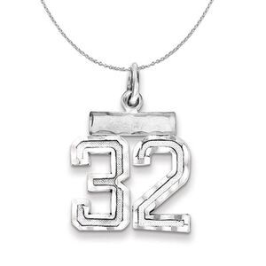 Silver, Varsity Collection, Small D/C Number 32 Necklace - 24 In